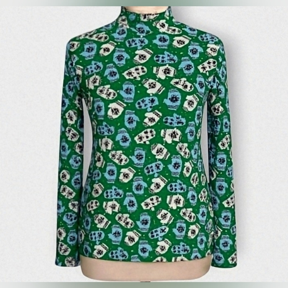 Karen Scott Long Sleeved, Mock Neck Festive Top With Mitten Pattern, XL